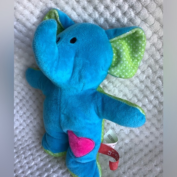 Gitzy Plush Blue Elephant Green Polka Dots with Rattle Inside Stuffed Animal Toy - Picture 7 of 13